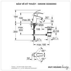 Vòi lavabo nóng lạnh GROHE 33265002 size S