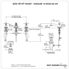 Vòi lavabo nóng lạnh 3 lỗ KOHLER K-13132-3A-CP