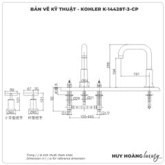 Vòi sen xả bồn tắm KOHLER K-14428T-3-CP 3 Lỗ
