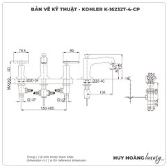 Vòi lavabo nóng lạnh 3 lỗ KOHLER K-16232T-4-CP