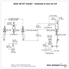 Vòi lavabo nóng lạnh 3 lỗ KOHLER K-454-4V-CP