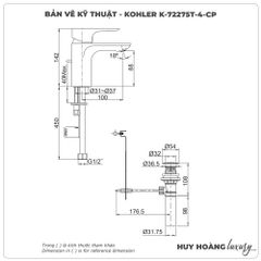 Vòi lavabo nóng lạnh KOHLER K-72275T-4-CP