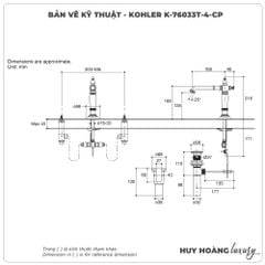Vòi lavabo nóng lạnh 3 lỗ KOHLER K-76033T-4-CP