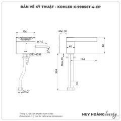 Vòi lavabo nóng lạnh KOHLER K-99856T-4-CP