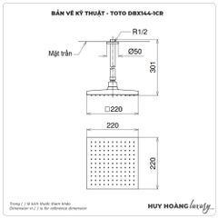 Bát sen gắn trần TOTO DB144-1CR vuông 220mm