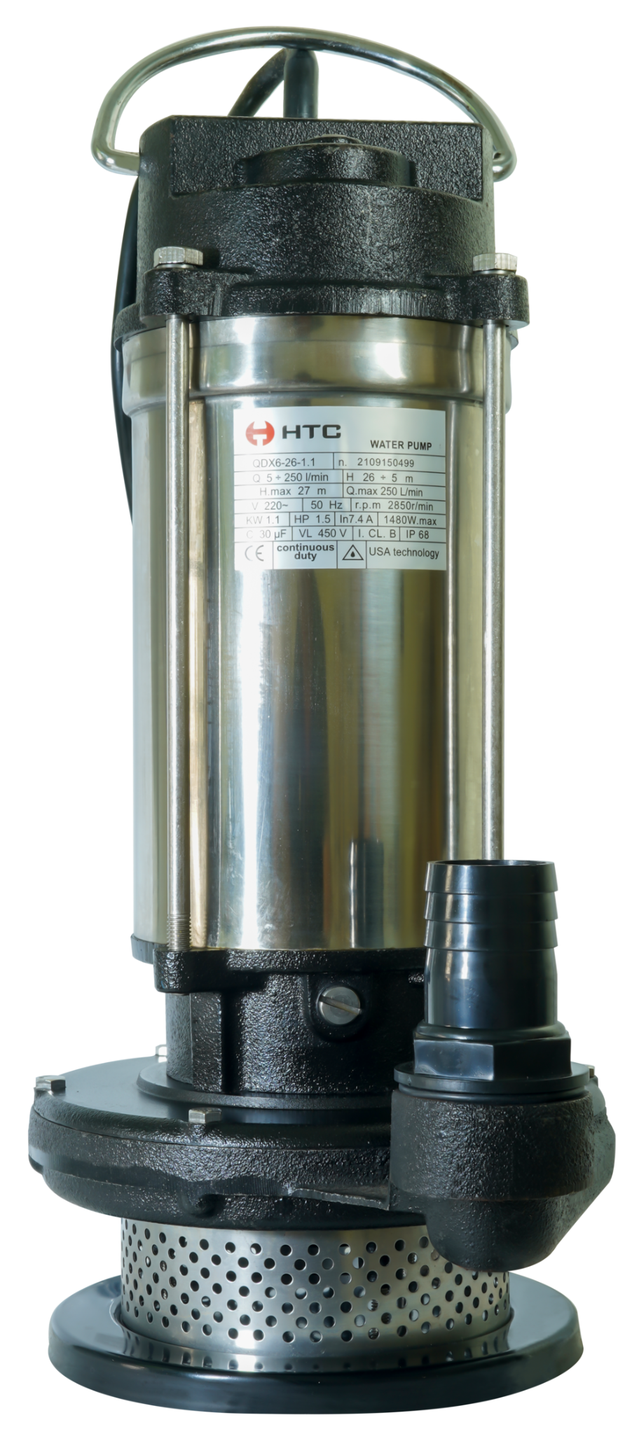  MÁY BƠM CHÌM INOX QDX6-26-1.1 CHUYÊN DÙNG NƯỚC SẠCH 