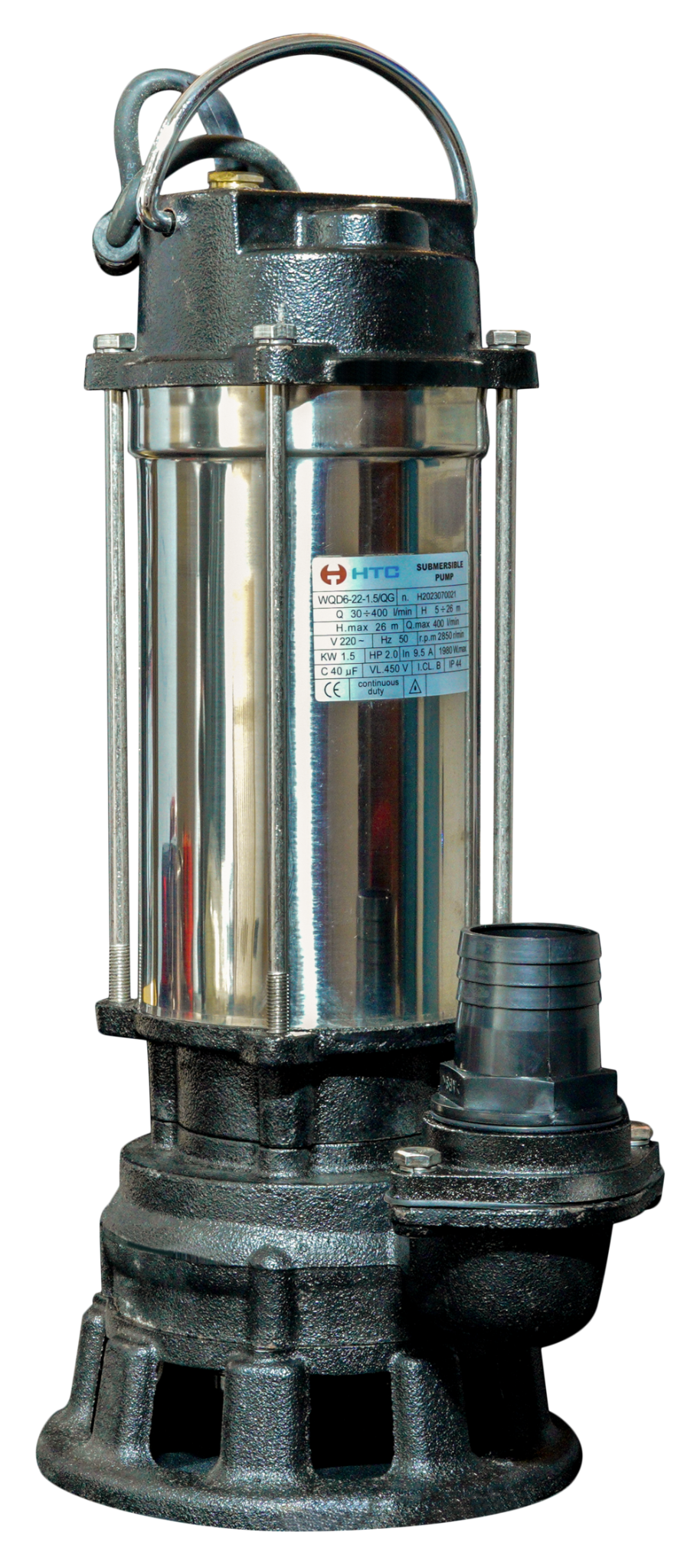  MÁY BƠM CHÌM INOX WQD6-22-1.5-QG CÓ LƯỠI CẮT RÁC 