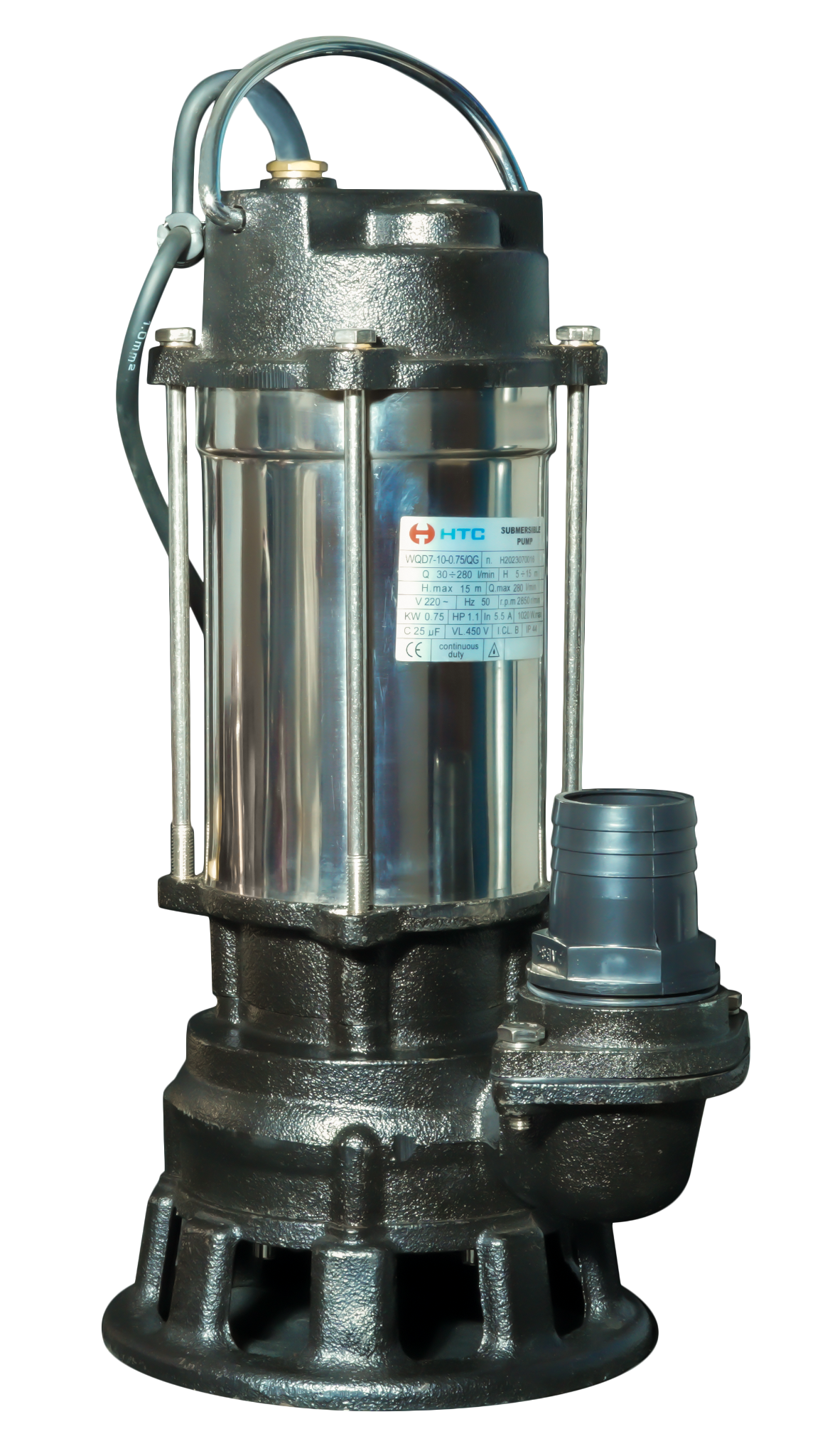  MÁY BƠM CHÌM INOX WQD7-10-0.75-QG CÓ LƯỠI CẮT RÁC 1HP 