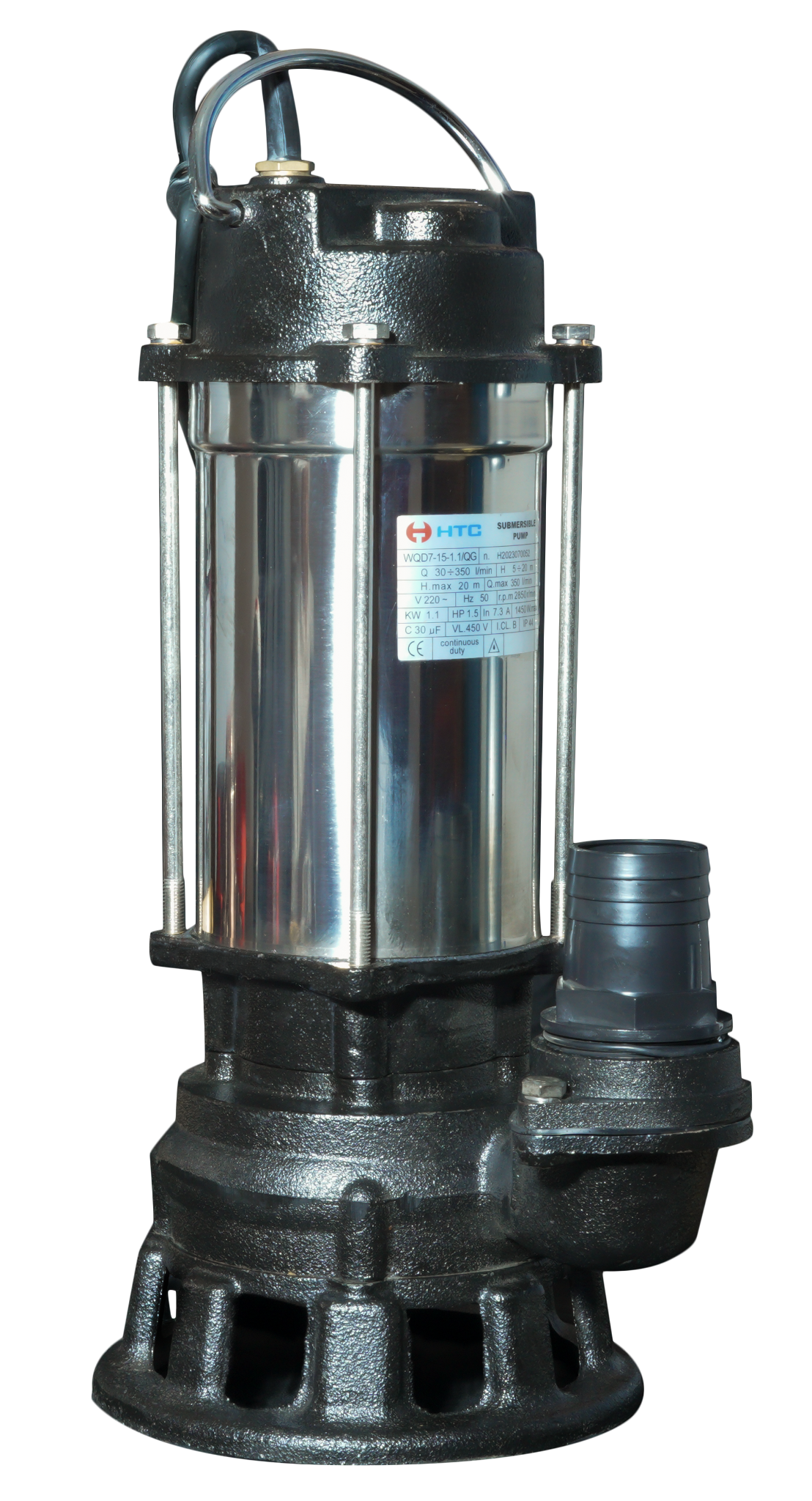  MÁY BƠM CHÌM INOX WQD7-15-1.1-QG CÓ LƯỠI CẮT RÁC 1.5HP 