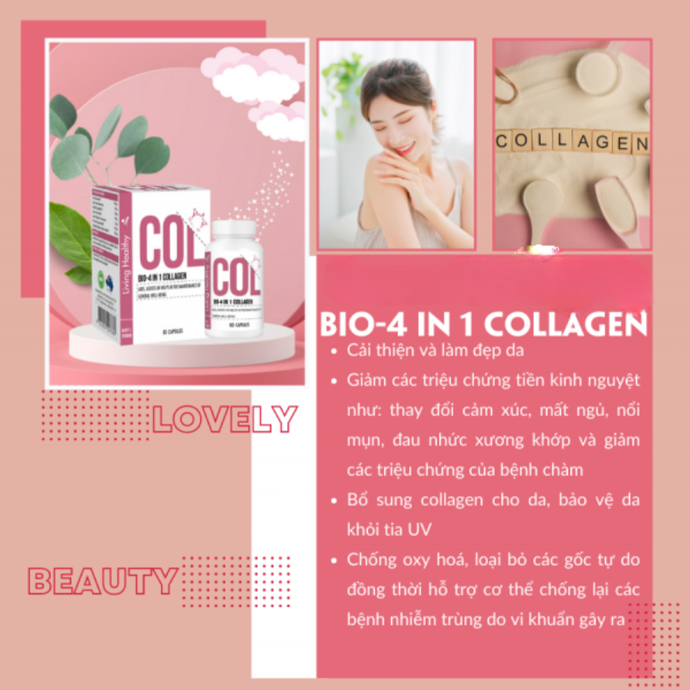 Viên uống Collagen Living Healthy Bio-4in1 (Hộp 60 viên)