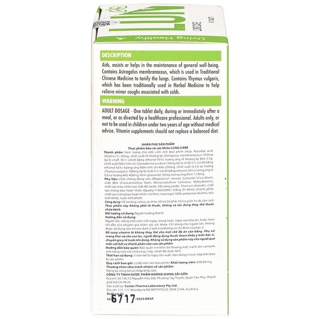 Viên uống bổ phế Living Healthy Lung Care (Hộp 60 viên)