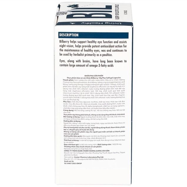 Viên uống bổ mắt Living Healthy Bilberry 10000mg Plus Lutein (Hộp 60 viên)