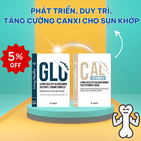 Combo Tăng Canxi Sụn Khớp: Living Healthy Glucosamine & Calcium