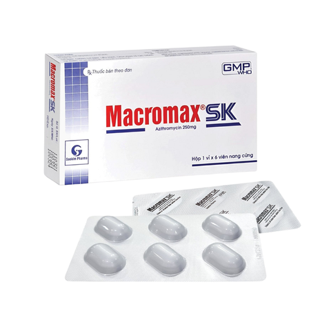 Macromax SK điều trị nhiễm khuẩn hô hấp, tiết niệu, da (Hộp 01 vỉ x 06 viên)