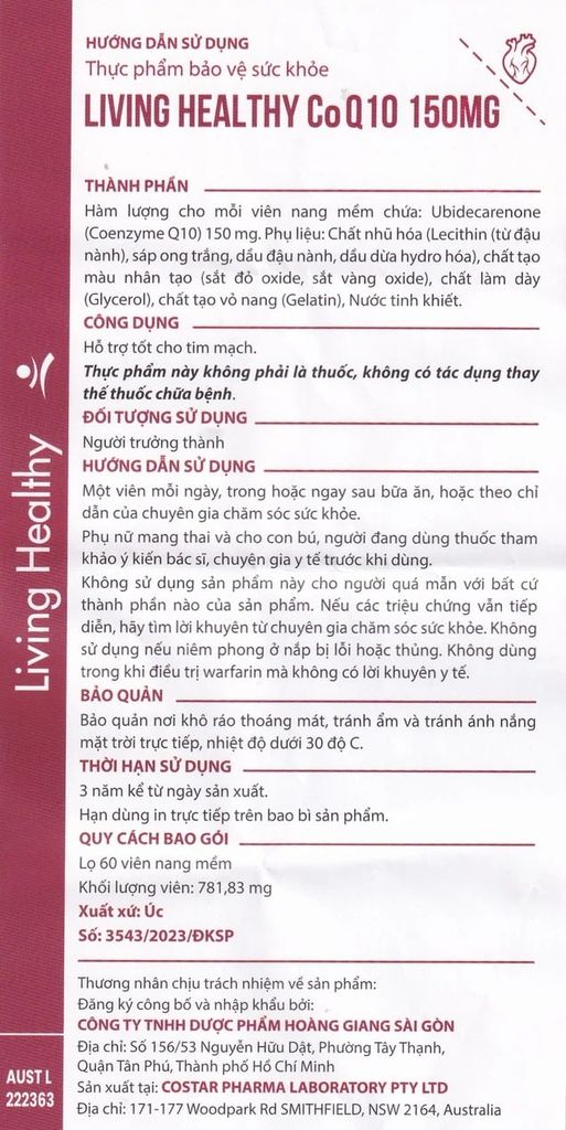 Viên uống tăng sức khoẻ tim mạch Living Healthy CoQ10 150mg (Hộp 60 viên)