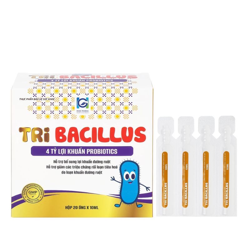 Men vi sinh tiêu hoá Tri Bacillus bổ sung 4 tỷ lợi khuẩn (Hộp 20 ống x10ml)