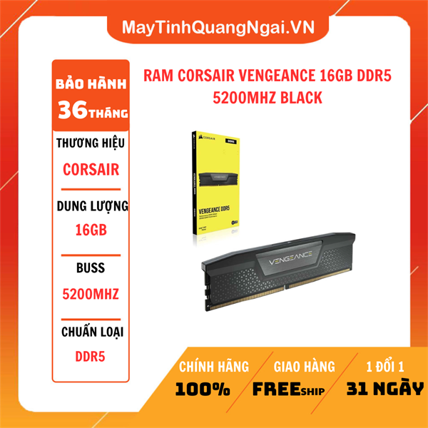RAM CORSAIR VENGEANCE 16GB DDR5 5200MHZ BLACK