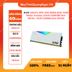 RAM ADATA XPG D50 DDR4 8GB 3200 White Version (AX4U320038G16A-SW50 / AX4U32008G16A-SW50)