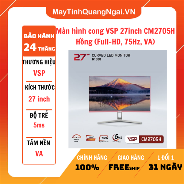 MÀN HÌNH LCD 27 inch cong VSP 27inch CM2705H Hồng (Full-HD, 75Hz, VA)