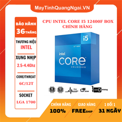 CPU INTEL CORE I5 12400F BOX CHÍNH HÃNG ( 6 NHÂN 12 LUỒNG / 2.5 - 4.4 GHZ / 18MB )