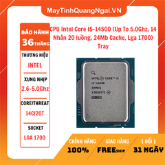 CPU Intel Core I5-14500 (Up To 5.0Ghz, 14 Nhân 20 luồng, 24Mb Cache, Lga 1700) Tray