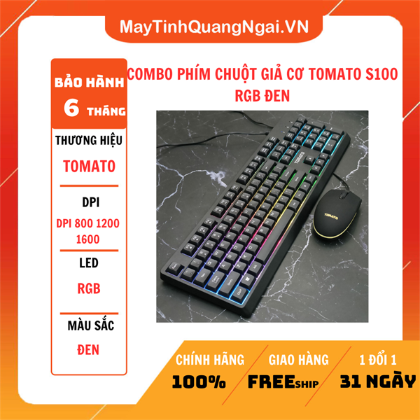 COMBO PHÍM CHUỘT GIẢ CƠ TOMATO S100 RGB ĐEN