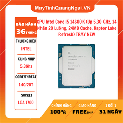 CPU Intel Core I5 14600K (Up 5.30 GHz, 14 Nhân 20 Luồng, 24MB Cache, Raptor Lake Refresh) TRAY NEW