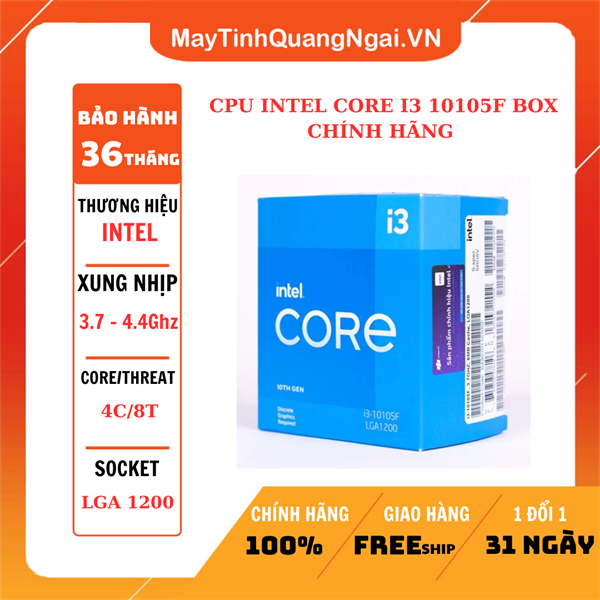 CPU Intel Core I3 13100F BOX CHÍNH HÃNG (LGA1700, Turbo 4.50 GHz, 4C/8T, 12MB)