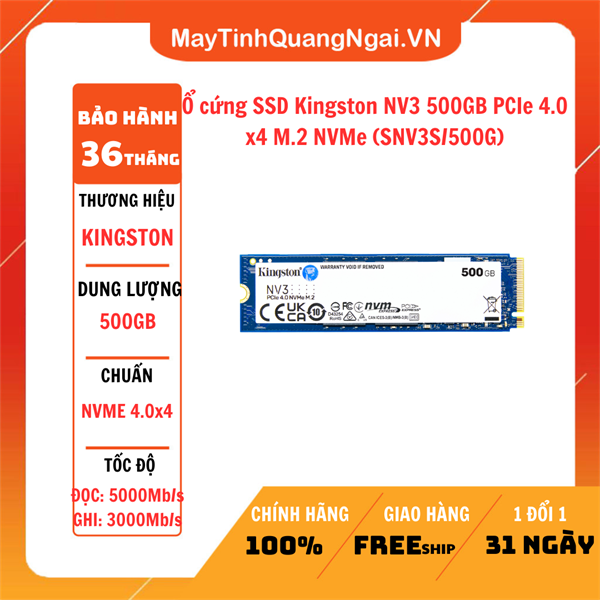 Ổ cứng SSD Kingston NV3 500GB PCIe 4.0 x4 M.2 NVMe (SNV3S/500G)