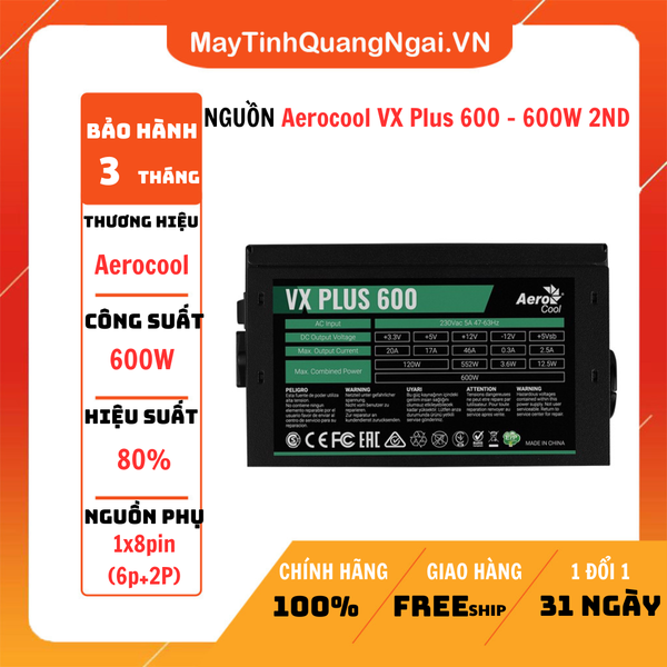 NGUỒN Aerocool VX Plus 600 - 600W 2ND
