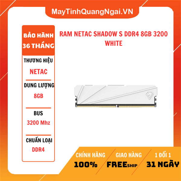 RAM NETAC SHADOW S DDR4 8GB 3200 WHITE