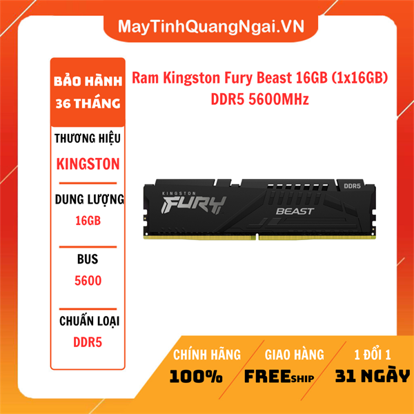 Ram Kingston Fury Beast 16GB (1x16GB) DDR5 5600MHz