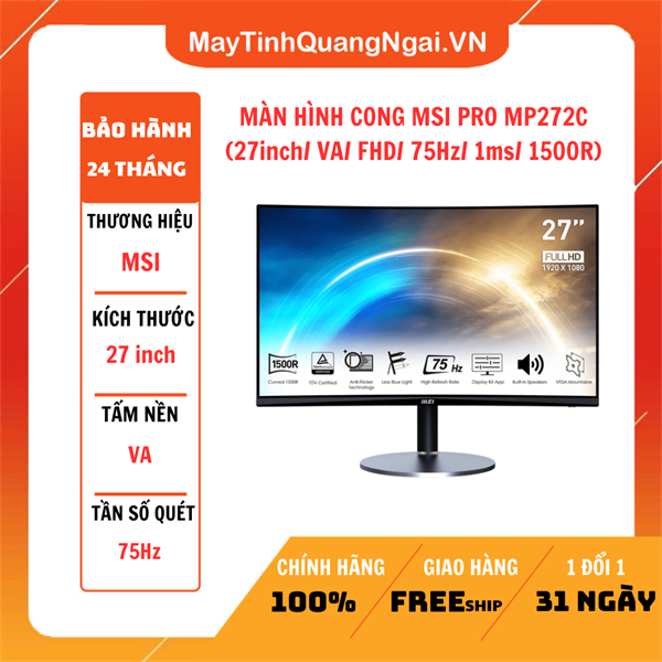 MÀN HÌNH LCD 27 inch CONG MSI PRO MP272C (27inch/ VA/ FHD/ 75Hz/ 1ms/ 1500R)