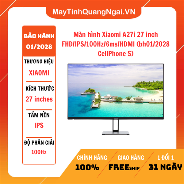 Màn hình Xiaomi A27i 27 inch FHD/IPS/100Hz/6ms/HDMI (bh01/2028 CellPhone S)