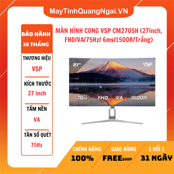 MÀN HÌNH LCD 27 inch CONG VSP CM2705H (27inch, FHD/VA/75Hz/ 6ms/1500R/Trắng)