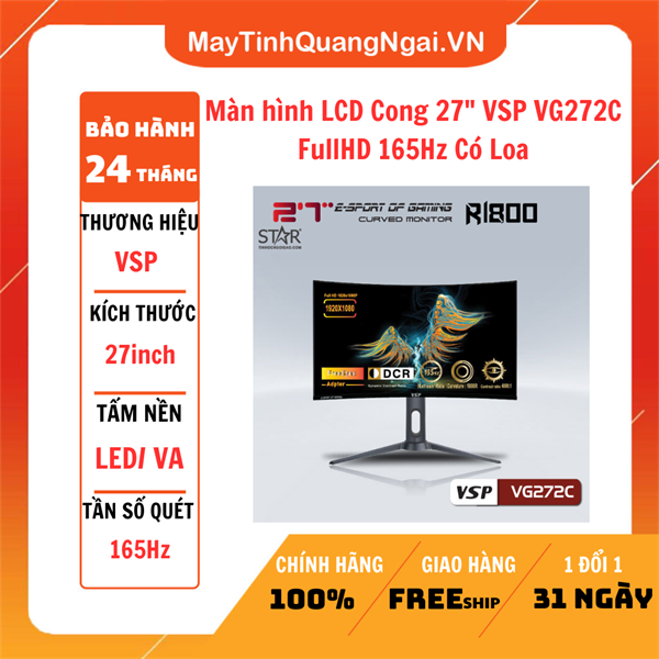 MÀN HÌNH LCD 27 inch Cong VSP VG272C FullHD 165Hz Có Loa