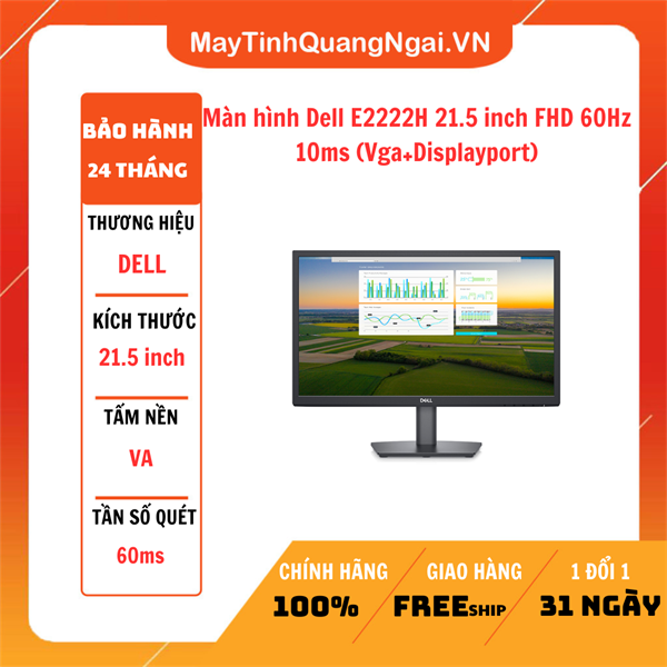 MÀN HÌNH LCD 22 inch Dell E2222H 21.5 inch FHD 60Hz 10ms (Vga+Displayport)