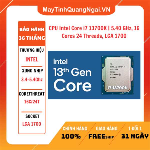 CPU Intel Core i7 13700K | 5.40 GHz, 16 Cores 24 Threads, LGA 1700