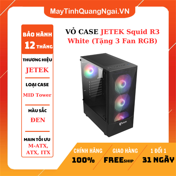VỎ CASE JETEK Squid R3 White (Tặng 3 Fan RGB)