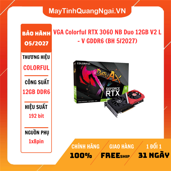 VGA Colorful RTX 3060 NB Duo 12GB V2 L - V GDDR6 (BH 5/2027)