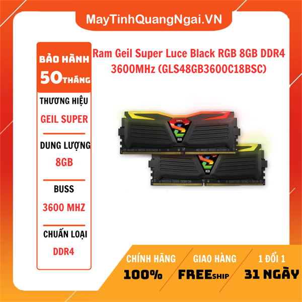 Ram Geil Super Luce Black RGB 8GB DDR4 3600MHz (GLS48GB3600C18BSC)