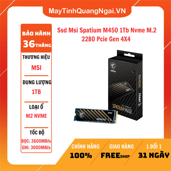 Ssd Msi Spatium M450 1Tb Nvme M.2 2280 Pcie Gen 4X4 (3600Mb/S,3000Mb/S)