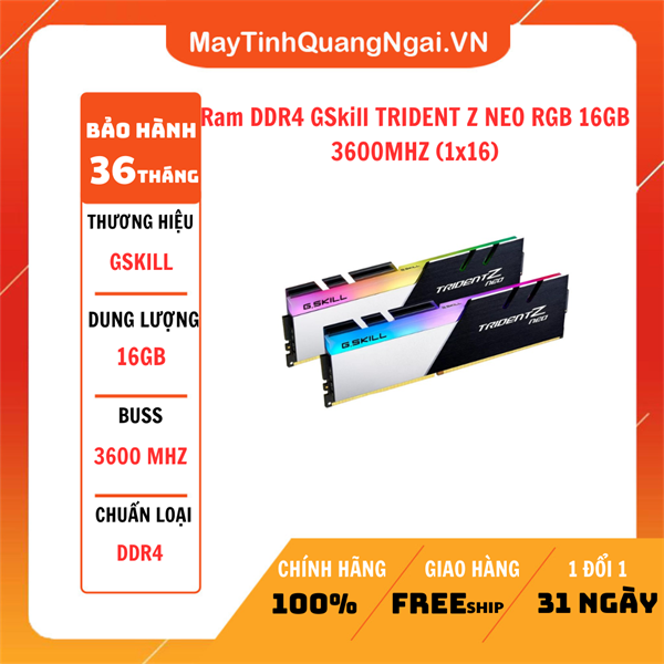 Ram DDR4 GSkill TRIDENT Z NEO RGB 16GB 3600MHZ (1x16)