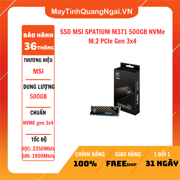 SSD MSI SPATIUM M371 500GB NVMe M.2 PCIe Gen 3x4