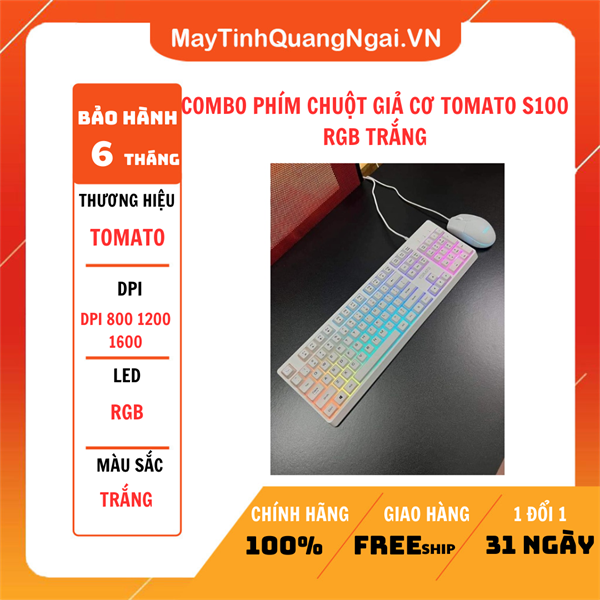 COMBO PHÍM CHUỘT GIẢ CƠ TOMATO S100 RGB TRẮNG