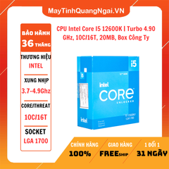 CPU Intel Core I5 12600K | LGA1700, Turbo 4.90 GHz, 10C/16T, 20MB, Box Công Ty