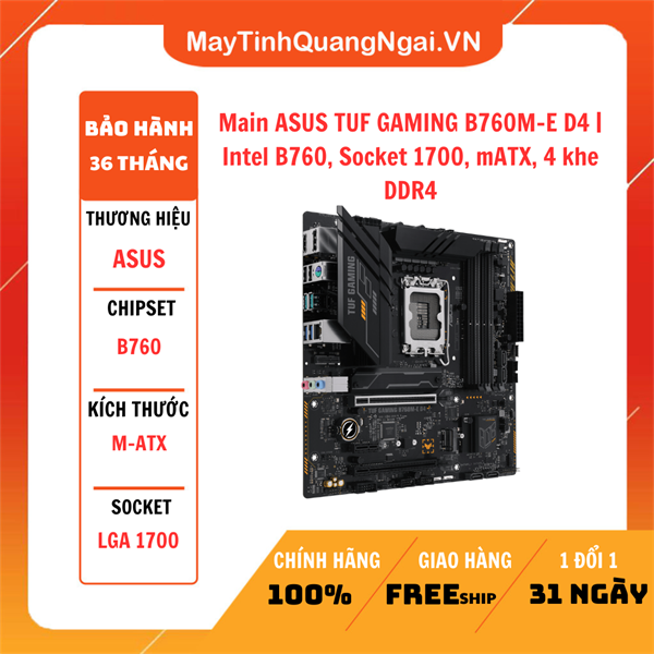 Main ASUS TUF GAMING B760M-E D4 | Intel B760, Socket 1700, mATX, 4 khe DDR4