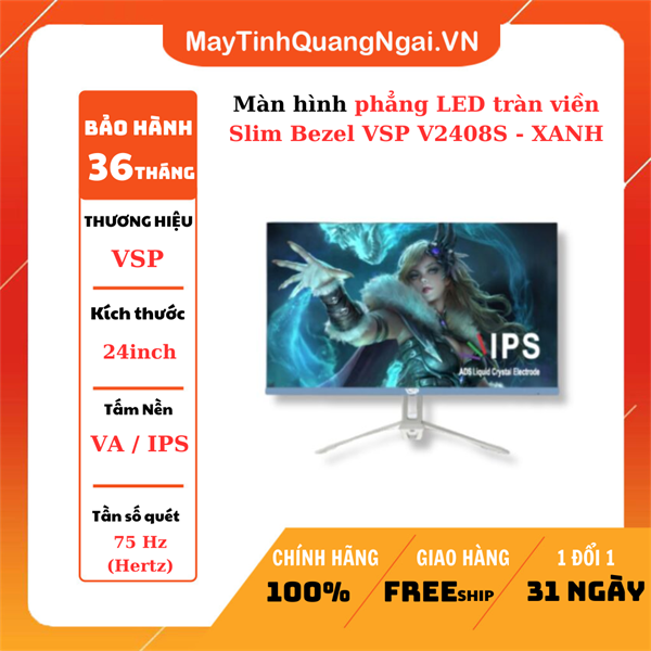 MÀN HÌNH LCD 24 inch phẳng LED tràn viền Slim Bezel VSP V2408S - XANH