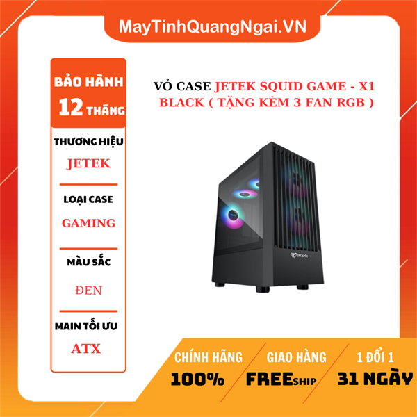 VỎ CASE JETEK SQUID GAME - X1 BLACK ( TẶNG KÈM 3 FAN RGB )