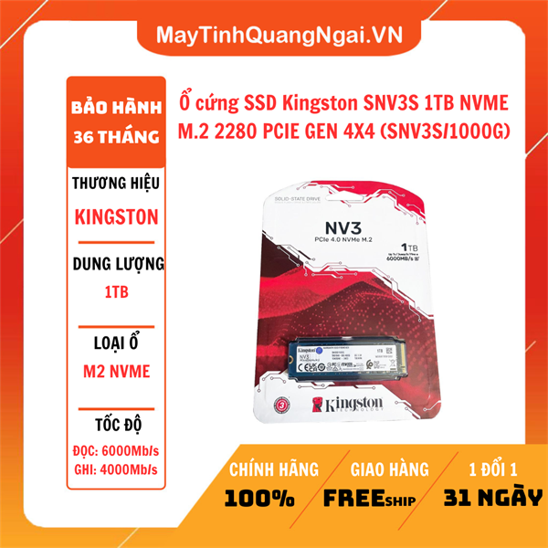 Ổ cứng SSD Kingston SNV3S 1TB NVME M.2 2280 PCIE GEN 4X4 (SNV3S/1000G)